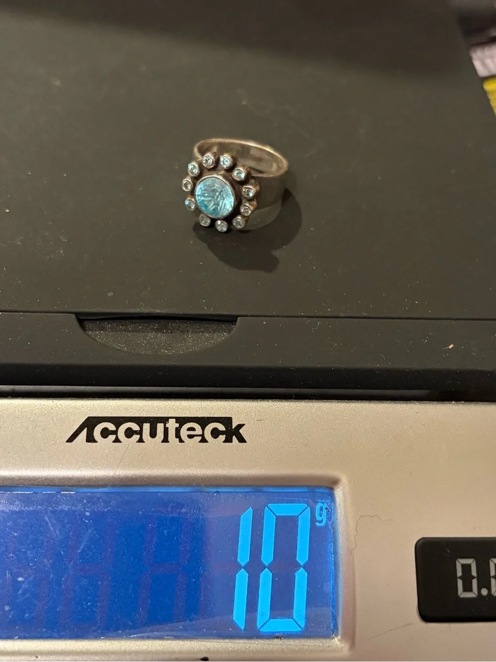 Vintage Sterling silver KumKum ring with blue topaz